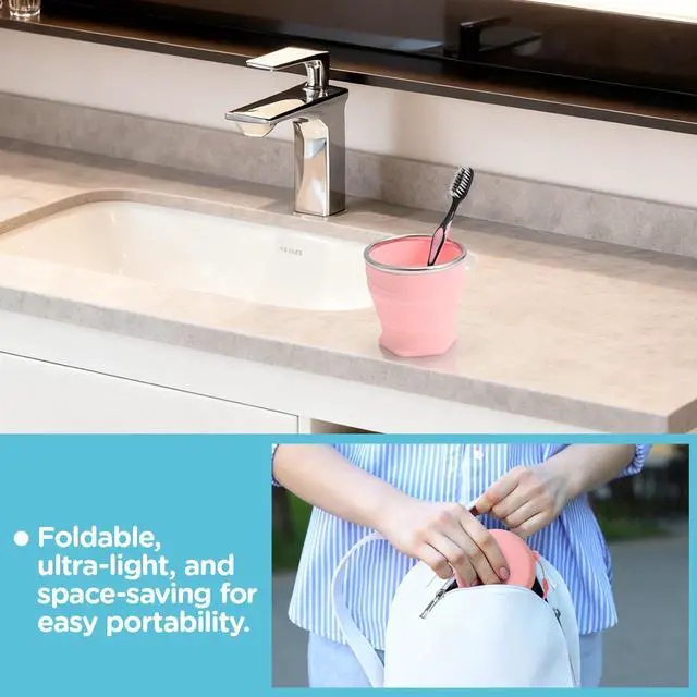 Alt view image 6 of 6 - 260ml Collapsible Silicone Cup with Lid,BPA-Free,304 Stainless Steel Rim,Portable Cup for Travel,Camping, Hiking,Outdoor Sports (Gray)