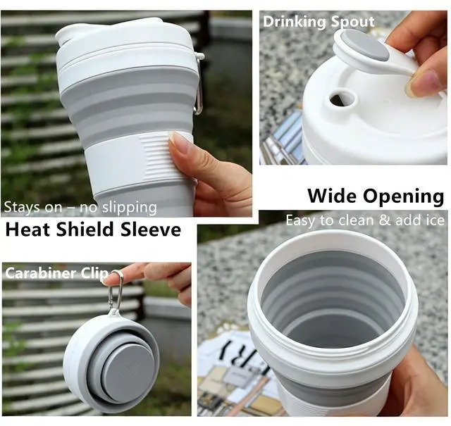 Alt view image 5 of 7 - Collapsible Travel Cup, Silicone Coffee Cup with Lid, 20.3 oz Travel Coffee Mug with Straw, Folding Cup for Hiking Camping Office - Dishwasher Safe (Khaki)