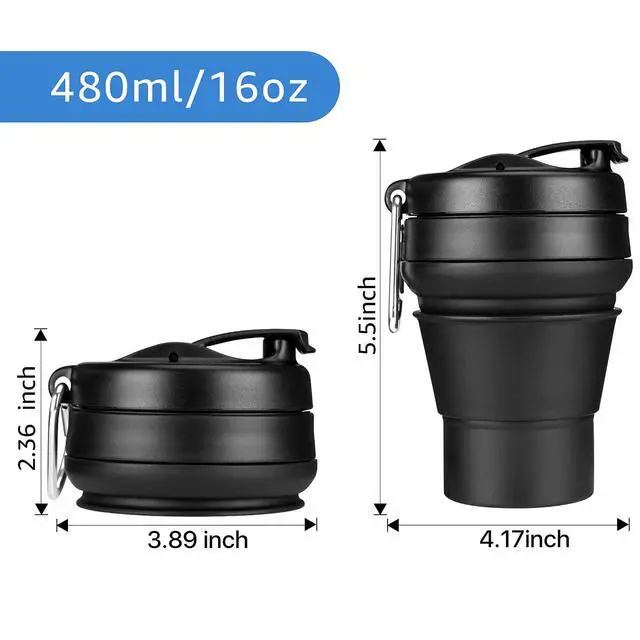 Alt view image 2 of 7 - Collapsible Coffee Cup, 16 OZ 480ml Silicone Travel Folding Cup, Leak Proof BPA Free Portable Cup, Travel mug with Lids for Camping hiking