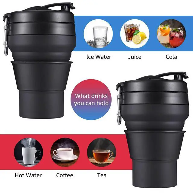 Alt view image 3 of 7 - Collapsible Cup for Traveling, 20 OZ 600ml Large Silicone Folding Camping Mug, Leak Proof BPA Free Portable Reusable Bottle for Coffee, Tea, Water, Camping, Hiking, Outdoor (Black)