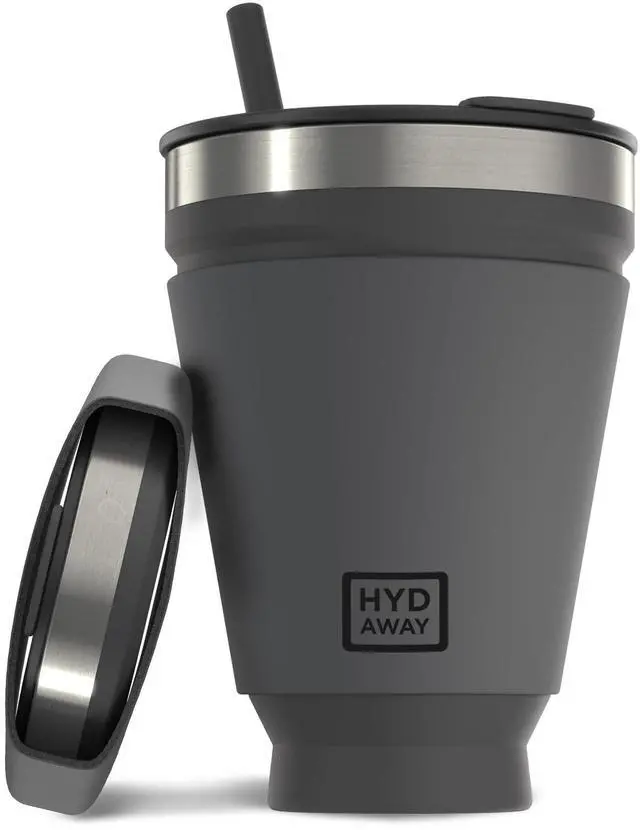 Main image of Collapsible Insulated Tumbler 16oz, Reusable Coffee Cup with Straw