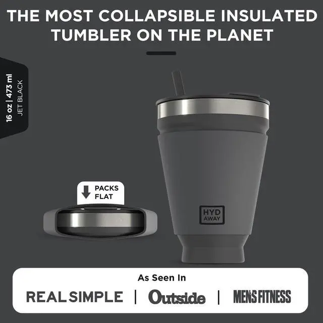 Alt view image 2 of 6 - Collapsible Insulated Tumbler 16oz, Reusable Coffee Cup with Straw