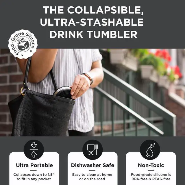 Alt view image 3 of 6 - Collapsible Insulated Tumbler 16oz, Reusable Coffee Cup with Straw