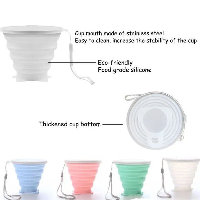 Alt view image 3 of 6 - Silicone Collapsible Cups for Camping Travel,Small Portable Backpacking Camping Cup for Outdoor,Reusable Folding Travel Cup,270ml,Graduated(Transparent)