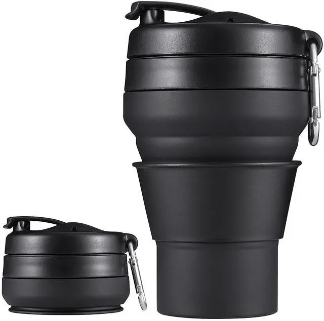 Main image of Collapsible Cup for Traveling, 20 OZ 600ml Large Silicone Folding Camping Mug, Leak Proof BPA Free Portable Reusable Bottle for Coffee, Tea, Water, Camping, Hiking, Outdoor (Black)