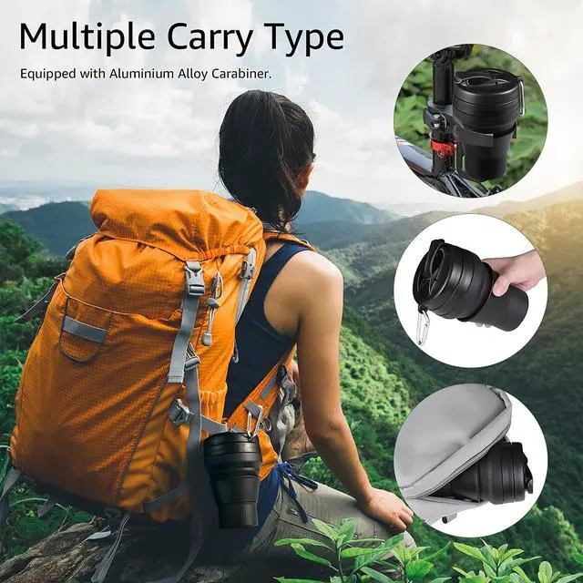 Alt view image 6 of 7 - Collapsible Cup for Traveling, 20 OZ 600ml Large Silicone Folding Camping Mug, Leak Proof BPA Free Portable Reusable Bottle for Coffee, Tea, Water, Camping, Hiking, Outdoor (Black)