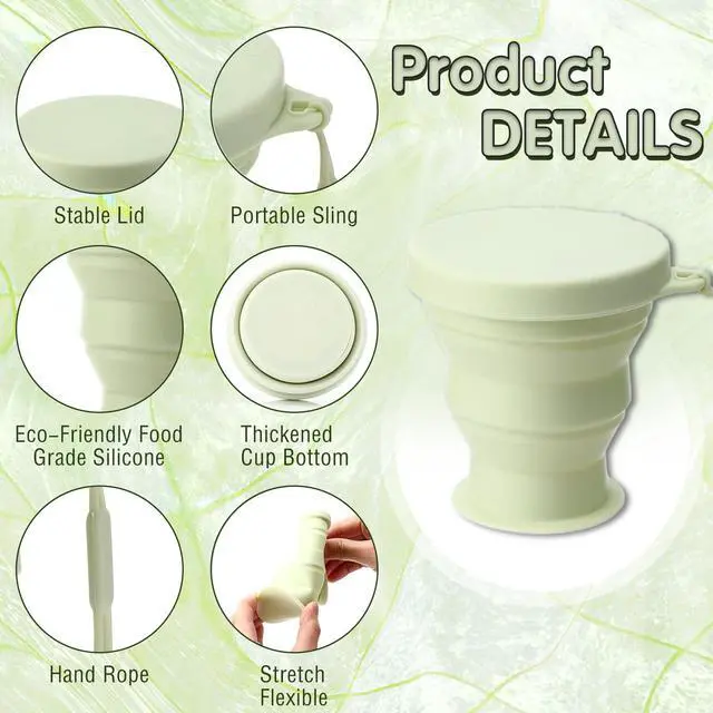 Alt view image 5 of 7 - Silicone Collapsible Travel Cups with Lids, Foldable Reusable 8 oz Drinking Mugs for Camping, Hiking, Outdoor & Travel - Portable Expandable Dishwasher Safe Cup Set
