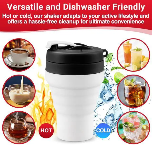 Alt view image 7 of 7 - Protein Shaker Bottle Collapsible - Food-Grade, Leakproof Lid 600mL/20oz Shaker - Reusable Silicone Shaker Cups for Protein Shakes for Gym-goers & Travelers