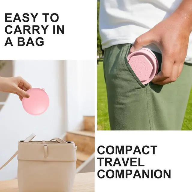 Alt view image 6 of 7 - Collapsible Travel Cup with Lid - 6oz Mini Silicone Folding Cup with Stainless Steel Rim - BPA Free Small Portable Pocket Cup for Camping, Hiking, Kids, Mouthwash & Pills (Sakura Pink)