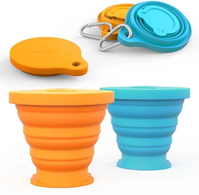 Main image of Collapsible Cup for Traveling, Silicone Foldable Cup, Camping Mug with Lid, Folding Mug for Camping, Hiking, Outdoors, Travel (2 Pack-Blue-Orange)