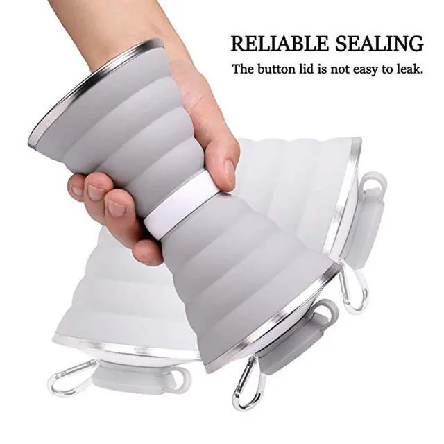 Alt view image 3 of 7 - Collapsible Water Bottle, Camping Cup With Carabiner, Reuseable Silicone Foldable Leak Proof Portable Sports Travel Water Bottles For Outdoor, Travel Gym Hiking, BPA Free, Cycling Cups with Carabiner