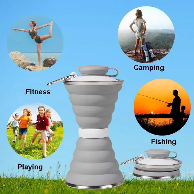 Alt view image 4 of 7 - Collapsible Water Bottle, Camping Cup With Carabiner, Reuseable Silicone Foldable Leak Proof Portable Sports Travel Water Bottles For Outdoor, Travel Gym Hiking, BPA Free, Cycling Cups with Carabiner