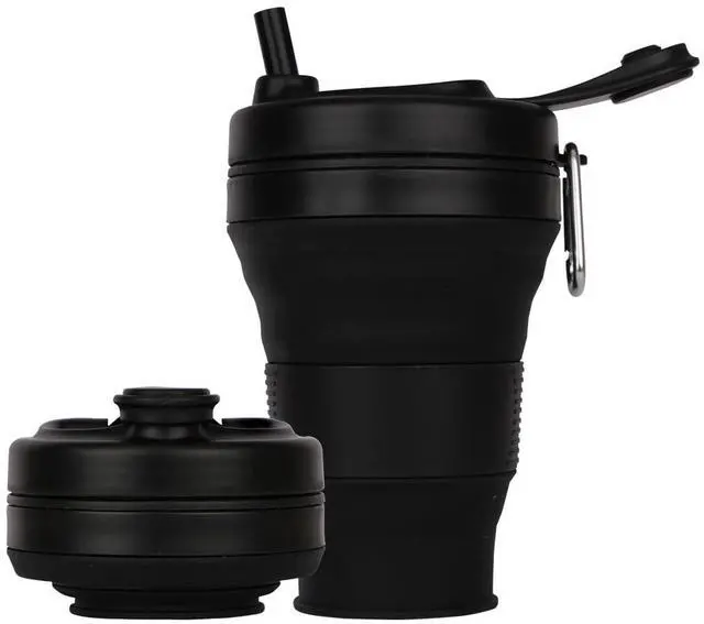 Main image of Silicone Coffee Cup with Straw lid Collapsible Cups for Traveling 20oz Lightweight Folding Water Mug for Picnic Hicking Camping Climbing (Black)