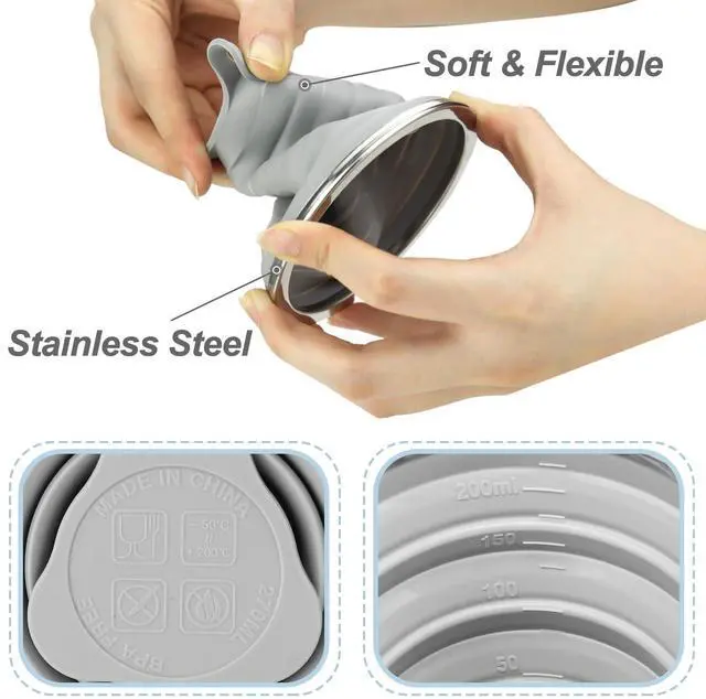 Alt view image 5 of 7 - Silicone Collapsible Cups for Camping Travel, Small Portable Drinking Cup with Lids Reusable for Outdoor Hiking 270ml (Blue/Gray, 2 Pack)