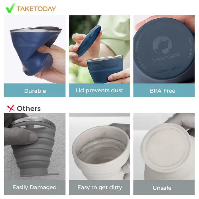 Alt view image 2 of 7 - Collapsible Cup 8 oz, Foldable with Lid for Travel, Navy
