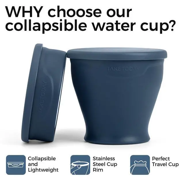 Alt view image 3 of 7 - Collapsible Cup 8 oz, Foldable with Lid for Travel, Navy