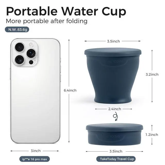 Alt view image 6 of 7 - Collapsible Cup 8 oz, Foldable with Lid for Travel, Navy