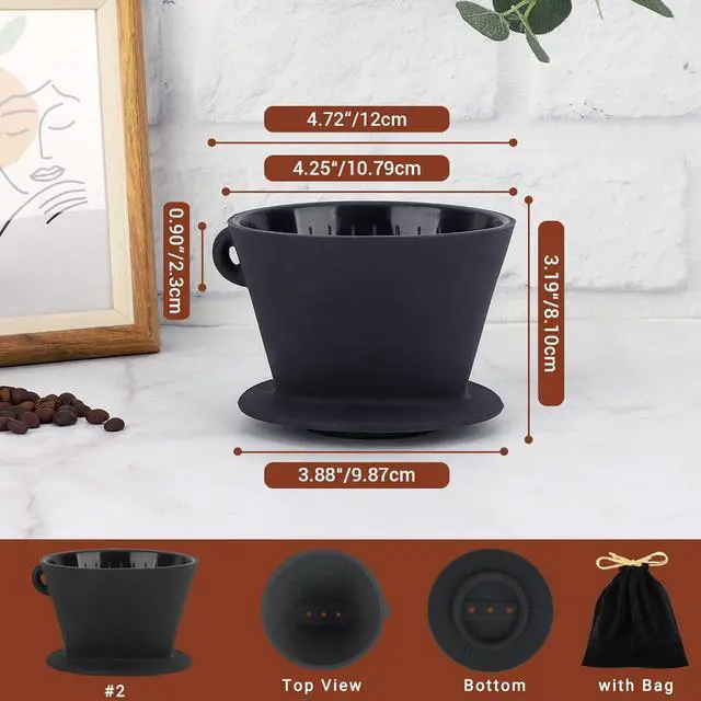 Alt view image 2 of 6 - Silicone Pour Over Coffee Dripper, Black Collapsible Coffee Maker Single Cup with Storage Pouch, Camping Pourover Coffee Slow Brewer for Travel, Backpacking