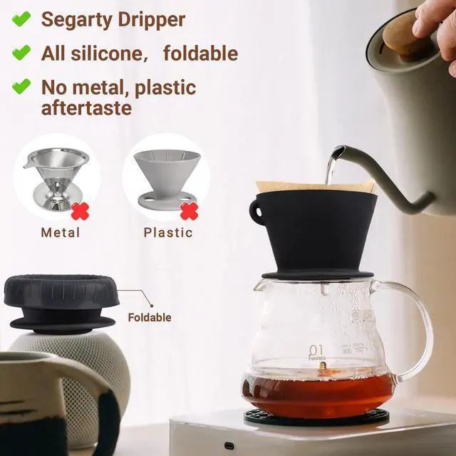 Alt view image 3 of 6 - Silicone Pour Over Coffee Dripper, Black Collapsible Coffee Maker Single Cup with Storage Pouch, Camping Pourover Coffee Slow Brewer for Travel, Backpacking