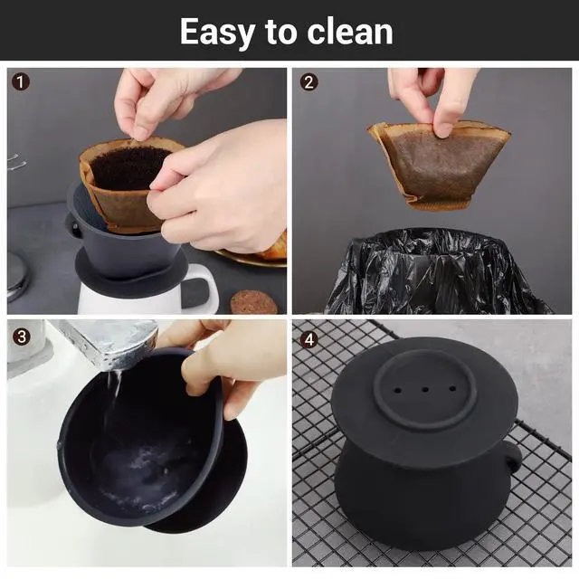 Alt view image 6 of 6 - Silicone Pour Over Coffee Dripper, Black Collapsible Coffee Maker Single Cup with Storage Pouch, Camping Pourover Coffee Slow Brewer for Travel, Backpacking