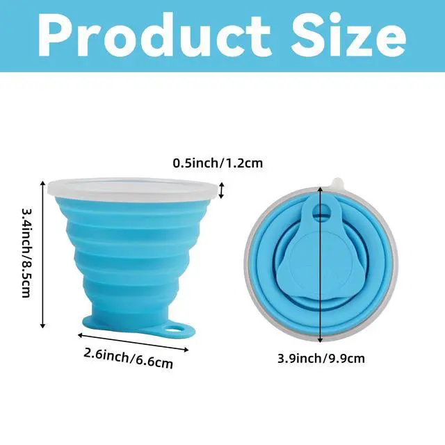 Alt view image 2 of 4 - Collapsible Silicone Travel Cups with Lids Portable Folding Camping Cups (Grey & Blue)