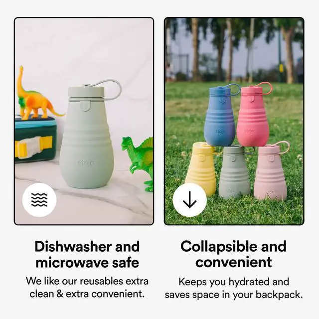 Alt view image 4 of 7 - Collapsible Bottle for Kids - Peony Pink, 14oz / 400ml - Leak-Proof Reusable Silicone Travel Cup for Hot & Cold Drinks - For Home, On-The-Go Camping & Hiking - Microwave & Dishwasher Safe