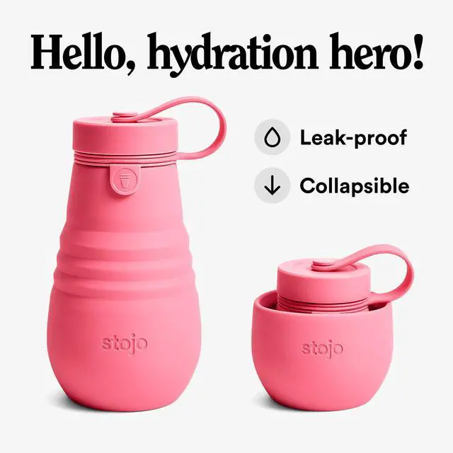 Alt view image 2 of 7 - Collapsible Bottle for Kids - Peony Pink, 14oz / 400ml - Leak-Proof Reusable Silicone Travel Cup for Hot & Cold Drinks - For Home, On-The-Go Camping & Hiking - Microwave & Dishwasher Safe