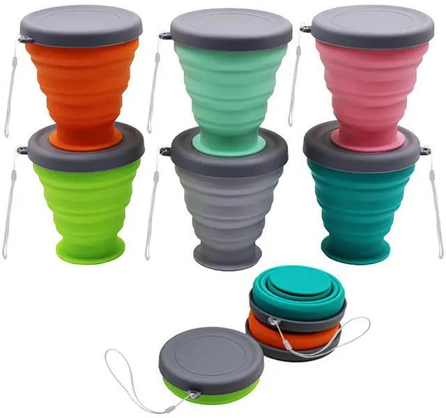 Main image of Collapsible Silicone Cup - 6 Piece Collapsible Silicone cup with Lid, Expandable Drinking Glasses Set, Reusable cup, Suitable for Camping and Hiking