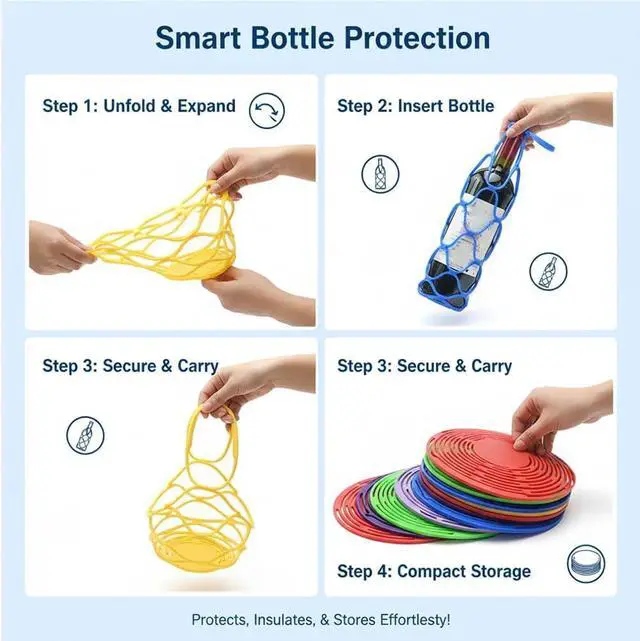 Alt view image 3 of 7 - Multi-Use Silicone Storage Bag & Organizer,Multifunctional Mesh Coaster,Silicone Wine Carrier,Reusable, Foldable, Portable Coaster for Wine Bottles, Cans, Cups, Hot Dishes,and Beverages(2pcs White)