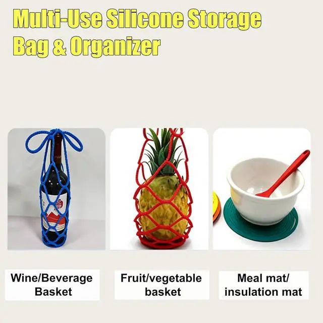 Alt view image 2 of 7 - Multi-Use Silicone Storage Bag & Organizer,Multifunctional Mesh Coaster,Silicone Wine Carrier,Reusable, Foldable, Portable Coaster for Wine Bottles, Cans, Cups, Hot Dishes,and Beverages(2pcs White)