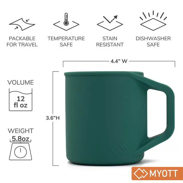 Alt view image 3 of 6 - Silicone Coffee Cup - Food Grade Silicone Camping Mug with Handle - Portable, Collapsible Coffee Mug - BPA Free, Dishwasher Safe and Microwave Safe 12- oz (Evergreen, 1 Pack)