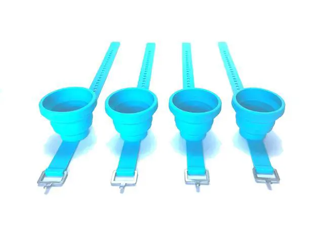 Alt view image 4 of 7 - Collapsible and Portable Shot Ski Kit - 4-pack w/ carrying pack. Silicone cups with an adjustable strap that turn any object into a "shot ski"