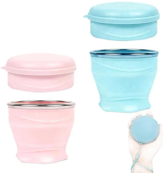Main image of Collapsible Cup, Folding Cup With Lid, 6Oz/ 180Ml Portable Pocket Cup For Mouthwash, Hiking, Camping, Travel, Outdoor Activities, 1 Pink + 1 Blue