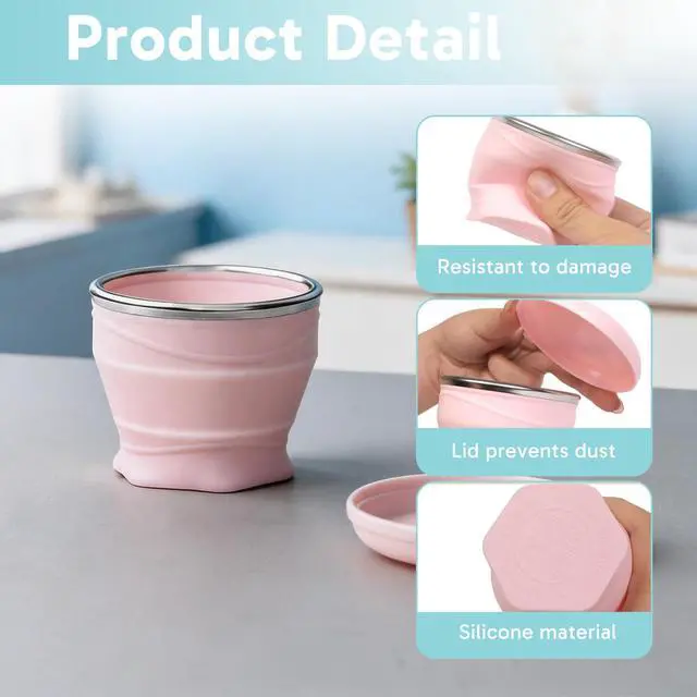 Alt view image 3 of 7 - Collapsible Cup, Folding Cup With Lid, 6Oz/ 180Ml Portable Pocket Cup For Mouthwash, Hiking, Camping, Travel, Outdoor Activities, 1 Pink + 1 Blue