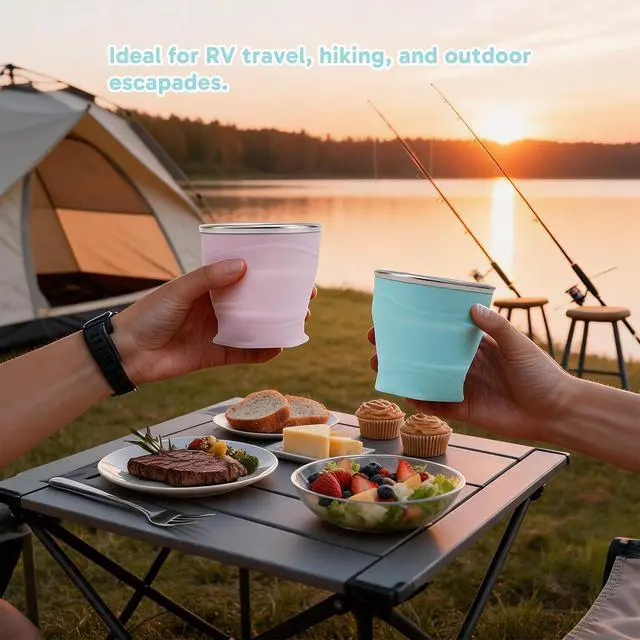 Alt view image 5 of 7 - Collapsible Cup, Folding Cup With Lid, 6Oz/ 180Ml Portable Pocket Cup For Mouthwash, Hiking, Camping, Travel, Outdoor Activities, 1 Pink + 1 Blue