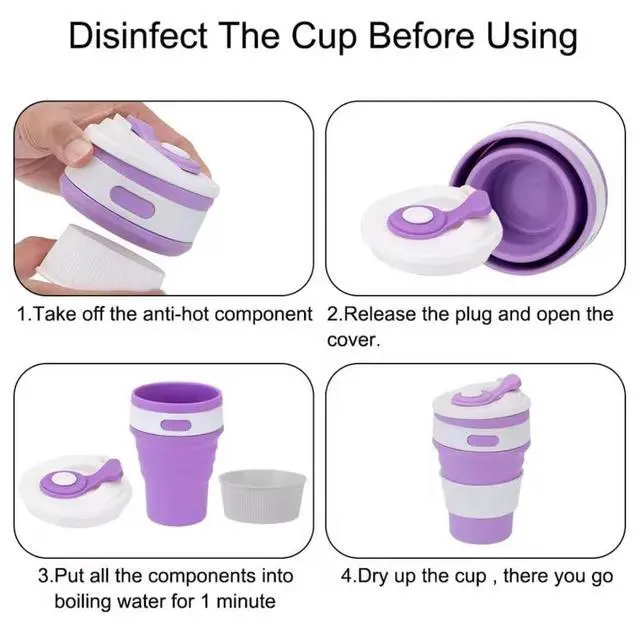 Alt view image 5 of 7 - Collapsible Coffee Cups 12oz Reusable Travel Mugs Light Blue & Green Leakproof Foldable Silicone Heat Resistant Easy to Clean Great for Camping Office and Gifts