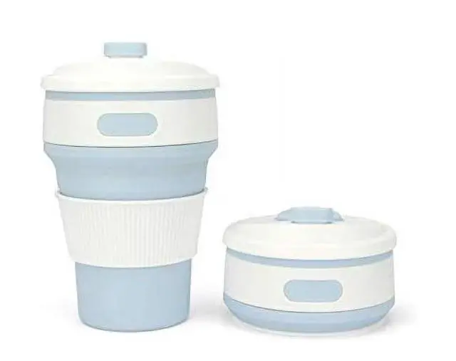 Alt view image 7 of 7 - Collapsible Coffee Cups 12oz Reusable Travel Mugs Light Blue & Green Leakproof Foldable Silicone Heat Resistant Easy to Clean Great for Camping Office and Gifts