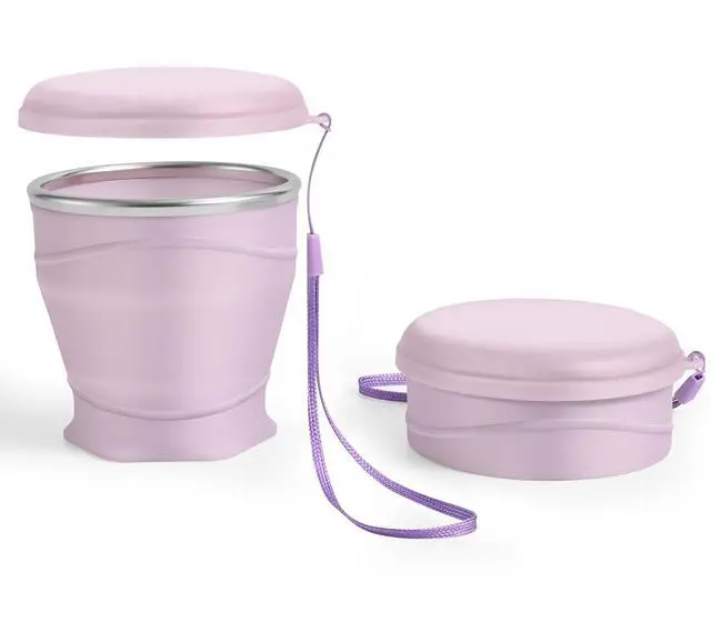 Main image of Silicone Collapsible Travel Cup with Dustproof Lid, 8.8 Oz/260ml, BPA-Free, Portable, Reusable for Camping, Picnic, Travel, Office (Light Purple)