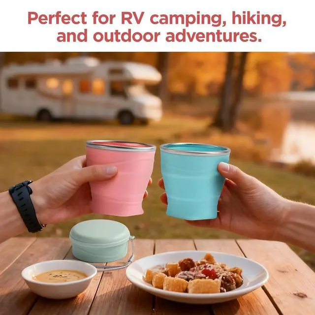 Alt view image 2 of 6 - Silicone Collapsible Travel Cup with Dustproof Lid, 8.8 Oz/260ml, BPA-Free, Portable, Reusable for Camping, Picnic, Travel, Office (Light Purple)