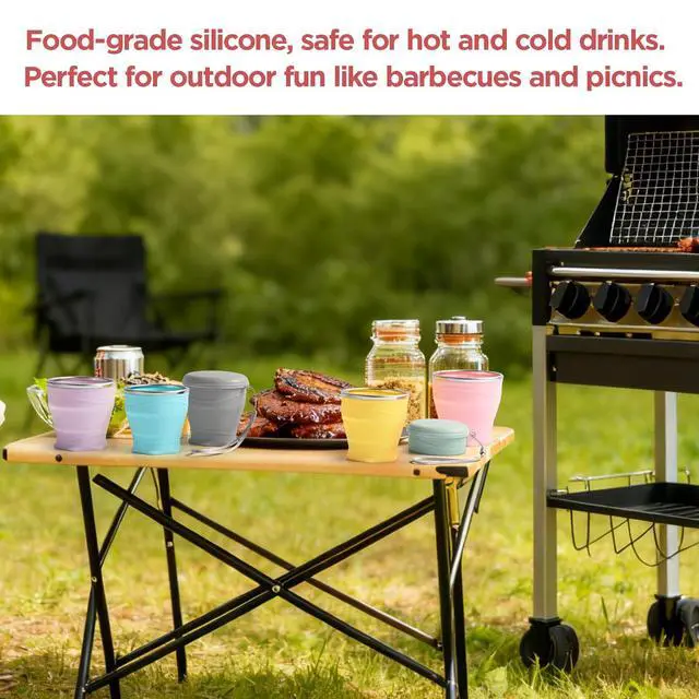 Alt view image 3 of 6 - Silicone Collapsible Travel Cup with Dustproof Lid, 8.8 Oz/260ml, BPA-Free, Portable, Reusable for Camping, Picnic, Travel, Office (Light Purple)