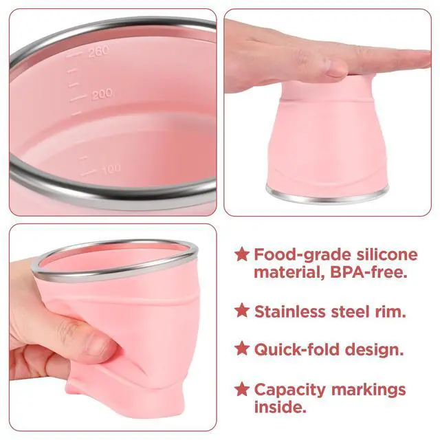 Alt view image 6 of 6 - Silicone Collapsible Travel Cup with Dustproof Lid, 8.8 Oz/260ml, BPA-Free, Portable, Reusable for Camping, Picnic, Travel, Office (Light Purple)