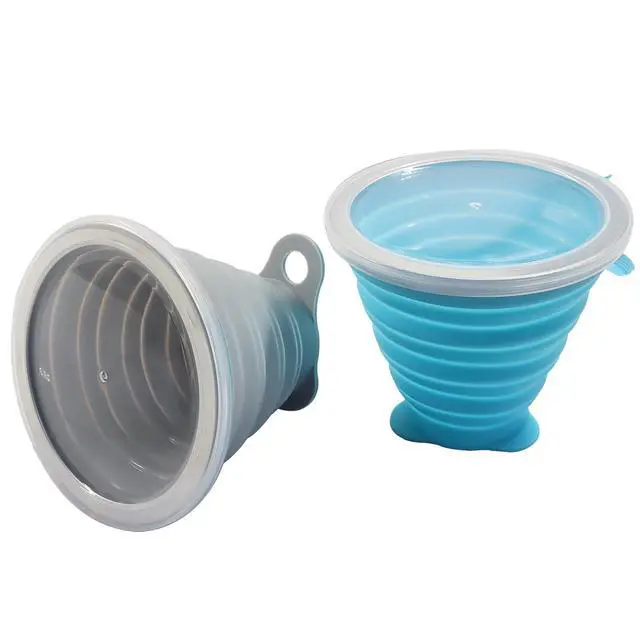 Alt view image 2 of 5 - Silicone Collapsible Cups for Camping Traveling, Small Portable Foldable Drinking Cup with Lid for Outdoor Hiking (270ml, Blue/Gray)