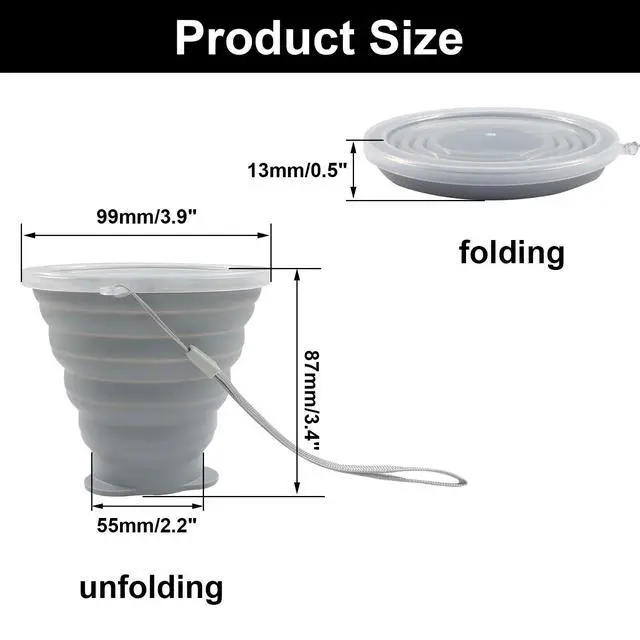 Alt view image 3 of 5 - Silicone Collapsible Cups for Camping Traveling, Small Portable Foldable Drinking Cup with Lid for Outdoor Hiking (270ml, Blue/Gray)