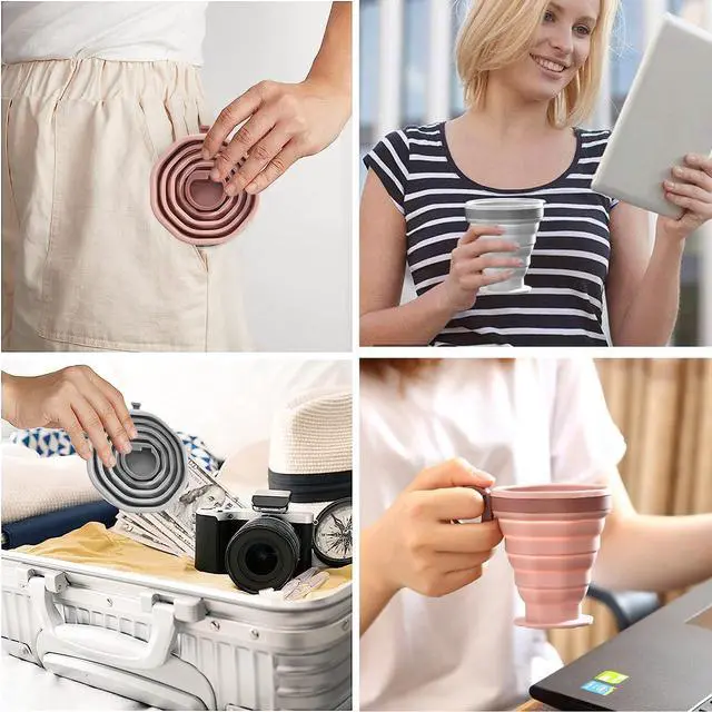 Alt view image 3 of 7 - foldable silicone cups, foldable travel cups with plastic lids, reusable portable cup set suitable for camping and hiking