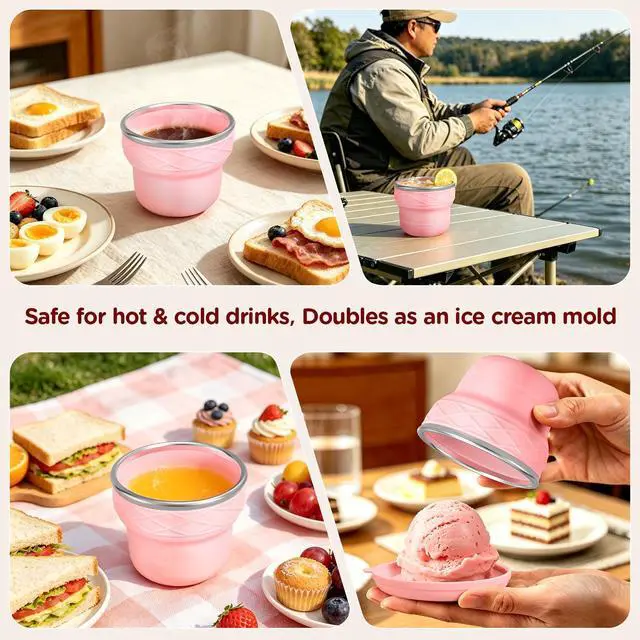 Alt view image 4 of 6 - Silicone Collapsible Travel Cup with Lid, 7oz/200ml BPA-Free, Portable for Travel, Business Trip, Camping, Hiking, Picnic, RV & Backyard Party (Yellow)