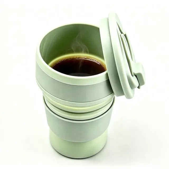 Alt view image 4 of 7 - 350ml Collapsible Silicone Travel Cup, Leak Proof Foldable Camping Mug with Lid, Portable Pocket Size Coffee Cup for Outdoor Hiking Commuting