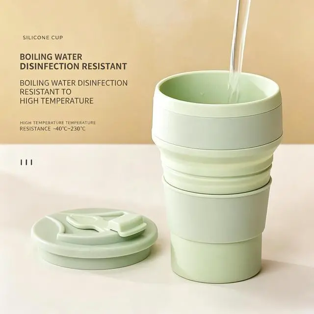 Alt view image 7 of 7 - 350ml Collapsible Silicone Travel Cup, Leak Proof Foldable Camping Mug with Lid, Portable Pocket Size Coffee Cup for Outdoor Hiking Commuting