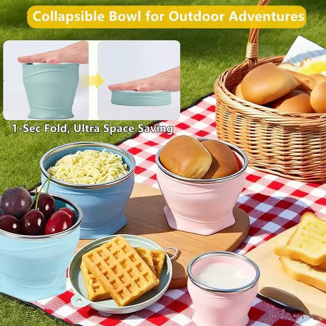 Alt view image 3 of 7 - Collapsible Bowl for Camping, Silicone Collapsible Bowl with Lid (Blue, 17.0, ounces)