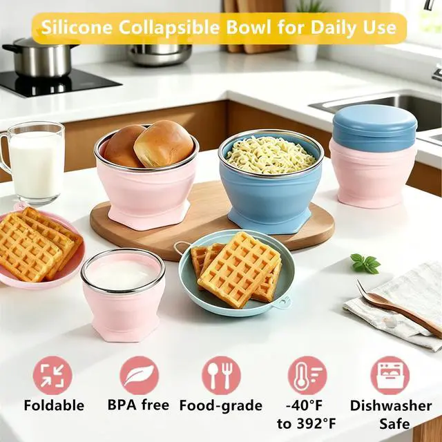 Alt view image 5 of 7 - Collapsible Bowl for Camping, Silicone Collapsible Bowl with Lid (Blue, 17.0, ounces)