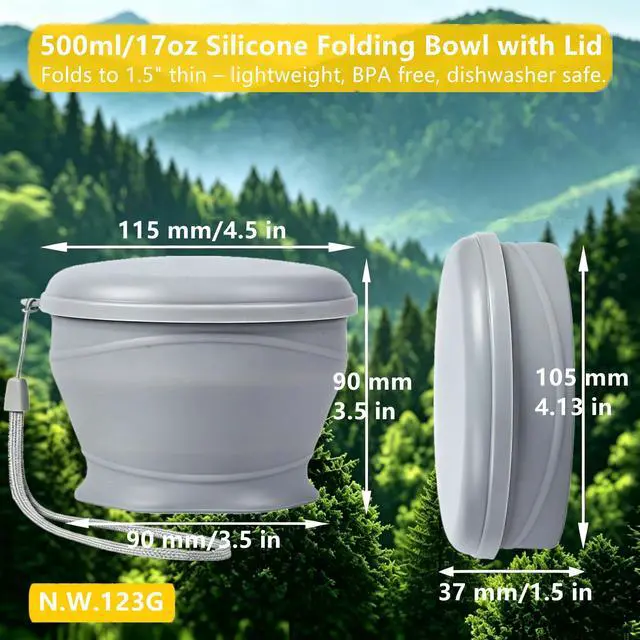 Alt view image 6 of 7 - Collapsible Bowl for Camping, Silicone Collapsible Bowl with Lid (Blue, 17.0, ounces)
